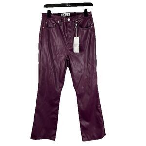 Daze Women’s Sz 28 Faux Leather Pants Plum Purple High Rise Straight Leg